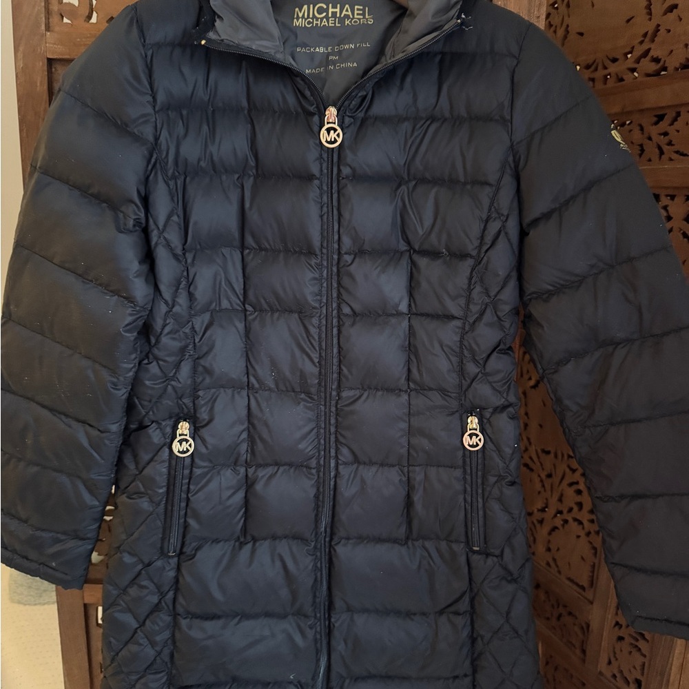 Michael Kors Black Packable Down Puffer Jacket - Gold Hardware | Women | SZ PM